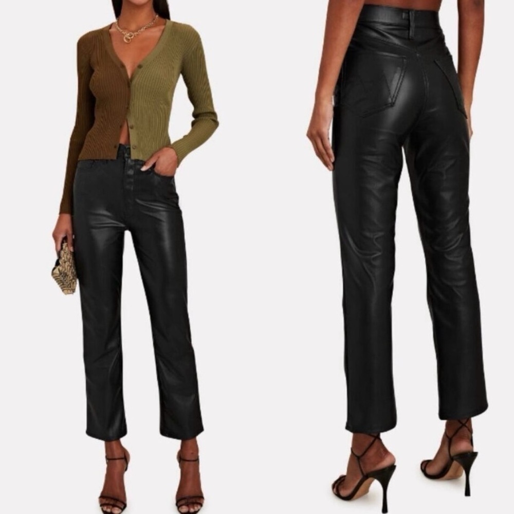 MOTHER NWT Vegan Leather Pants High-Waisted Rider Ankle Black Size 33 (16) - Picture 3 of 13